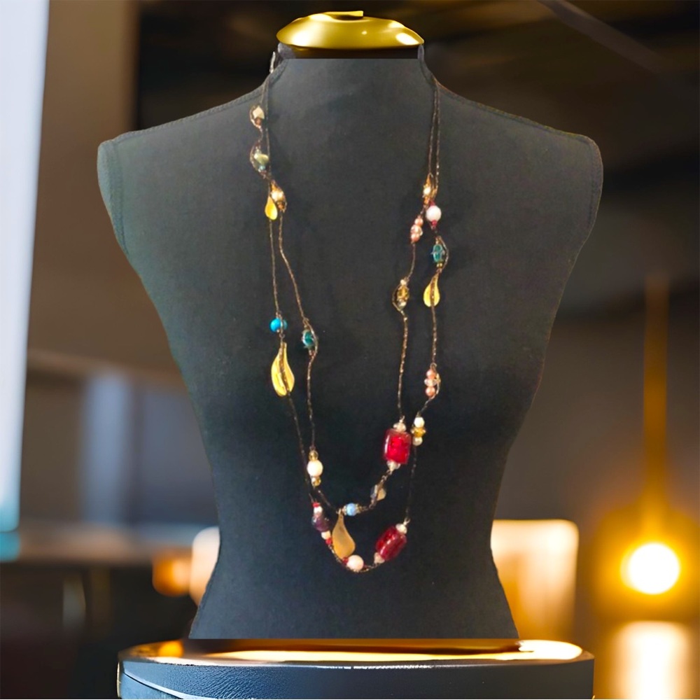 CHICO’S DOUBLE STRAND GLASS BEAD RAINBOW COLOR NECKLACE
